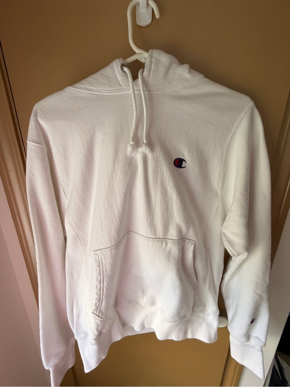 Champion White Hooded Sweatshirt with Embroidered Logo